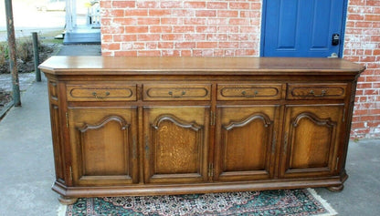 French Traditional Oak Sideboard Buffet Cabinet w/ Key & Panel Doors