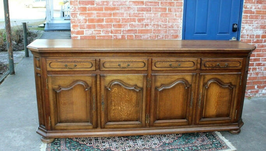 French Traditional Oak Sideboard Buffet Cabinet w/ Key & Panel Doors