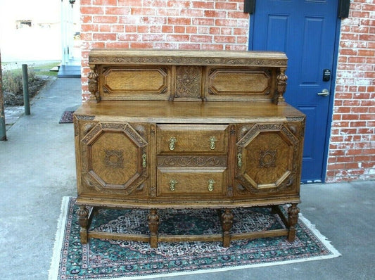 English Antique Tiger Oak Art Deco Sideboard / Small Buffet / Bar Cabinet Console Table | Dining  Room Furniture