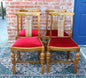Set of 4 English Oak Art Deco Dining Chairs w/ Red Velvet Seats Antique