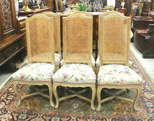 Set of 6 French Louis XV Oak Dining Chairs | Rush Back with New Upholstered Seats