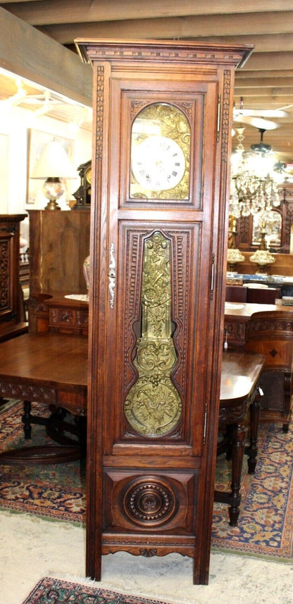 French Antique Oak Renaissance Morbier Grandfather Clock | Perfect Running Order