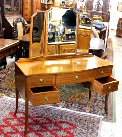 English Mahogany Edwardian Vanity | Antique Dressing Table with Mirror & Drawers