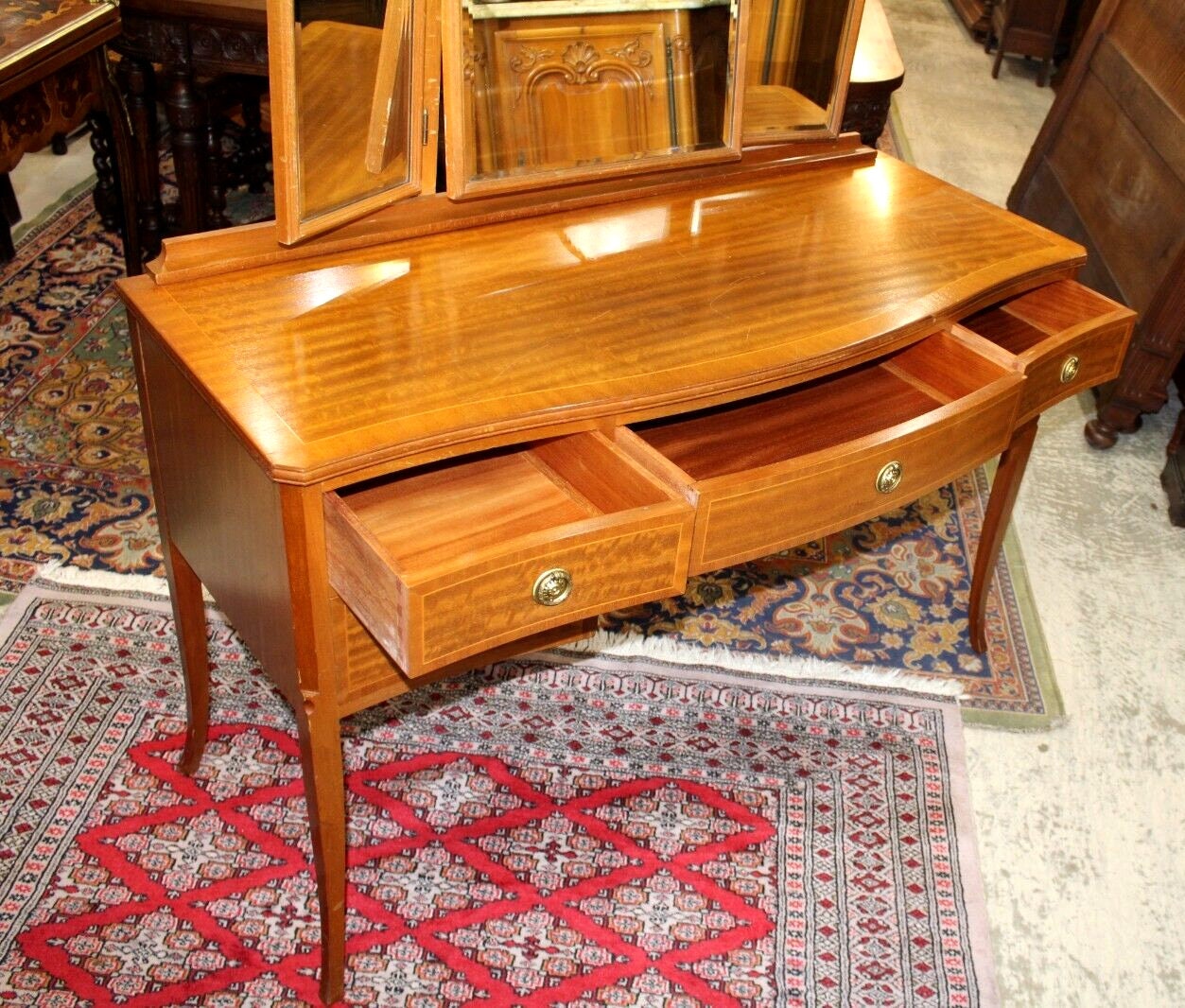 English Mahogany Edwardian Vanity | Antique Dressing Table with Mirror & Drawers