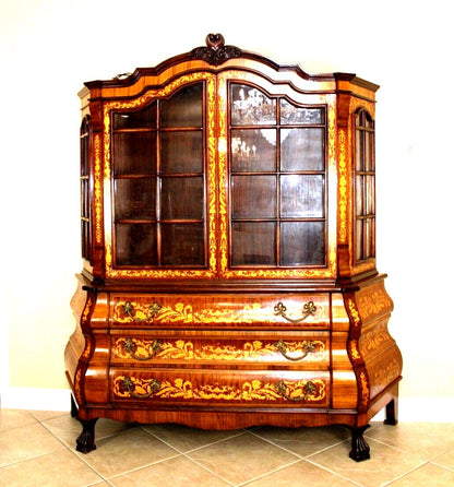 German Antique Kingwood Inlaid Bombay Cabinet | Buffet & Display Hutch