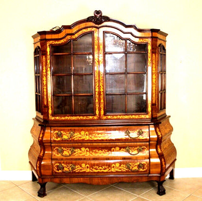 German Antique Kingwood Inlaid Bombay Cabinet | Buffet & Display Hutch
