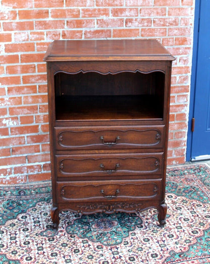 French Antique Louis XV Oak Chest Cabinet w/ 3 Drawers & Open Storage Shelf