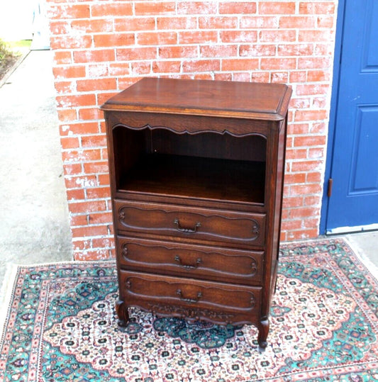 French Antique Louis XV Oak Chest Cabinet w/ 3 Drawers & Open Storage Shelf
