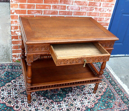 French Antique Oak Brittany Table | Carved Occasional Table with Drawer