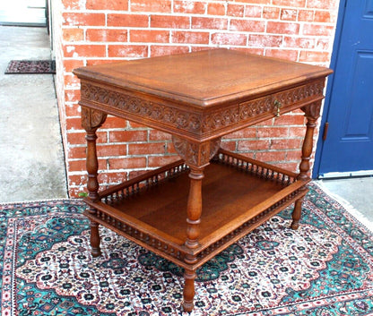 French Antique Oak Brittany Table | Carved Occasional Table with Drawer