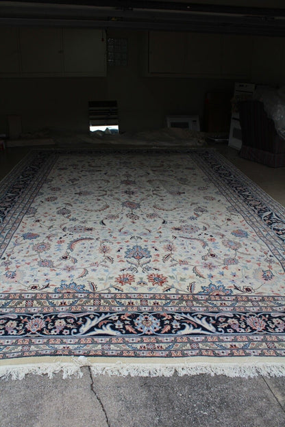 Hand Woven Wool Rug 17x11 | Large Romanian Carpet Floral Persian Style