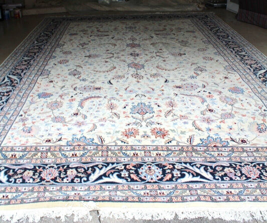 Hand Woven Wool Rug 17x11 | Large Romanian Carpet Floral Persian Style