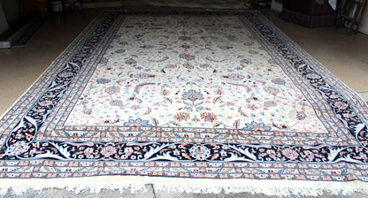 Hand Woven Wool Rug 17x11 | Large Romanian Carpet Floral Persian Style