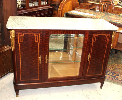 French Louis XVI Marble Top Sideboard Buffet Server Cabinet c1880 Ornate
