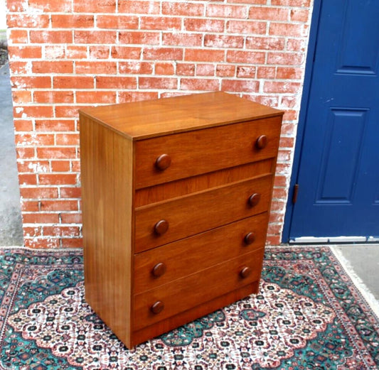 Mid Century Modern Teak Chest | 4 Drawer Dresser Vintage Storage Cabinet