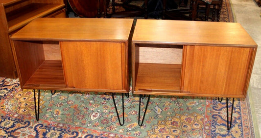 G Plan Mid Century Teak Cabinets | Pair Nightstands Side Tables Hairpin Legs