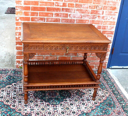 French Antique Oak Brittany Table | Carved Occasional Table with Drawer