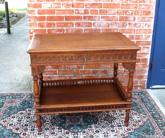 French Antique Oak Brittany Table | Carved Occasional Table with Drawer