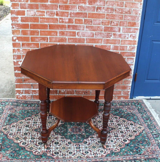 English Antique Mahogany William & Mary Octagon Side Table w/ Shelf