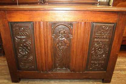 French Antique Renaissance Trunk | Dark Oak Chest with Carved Storage