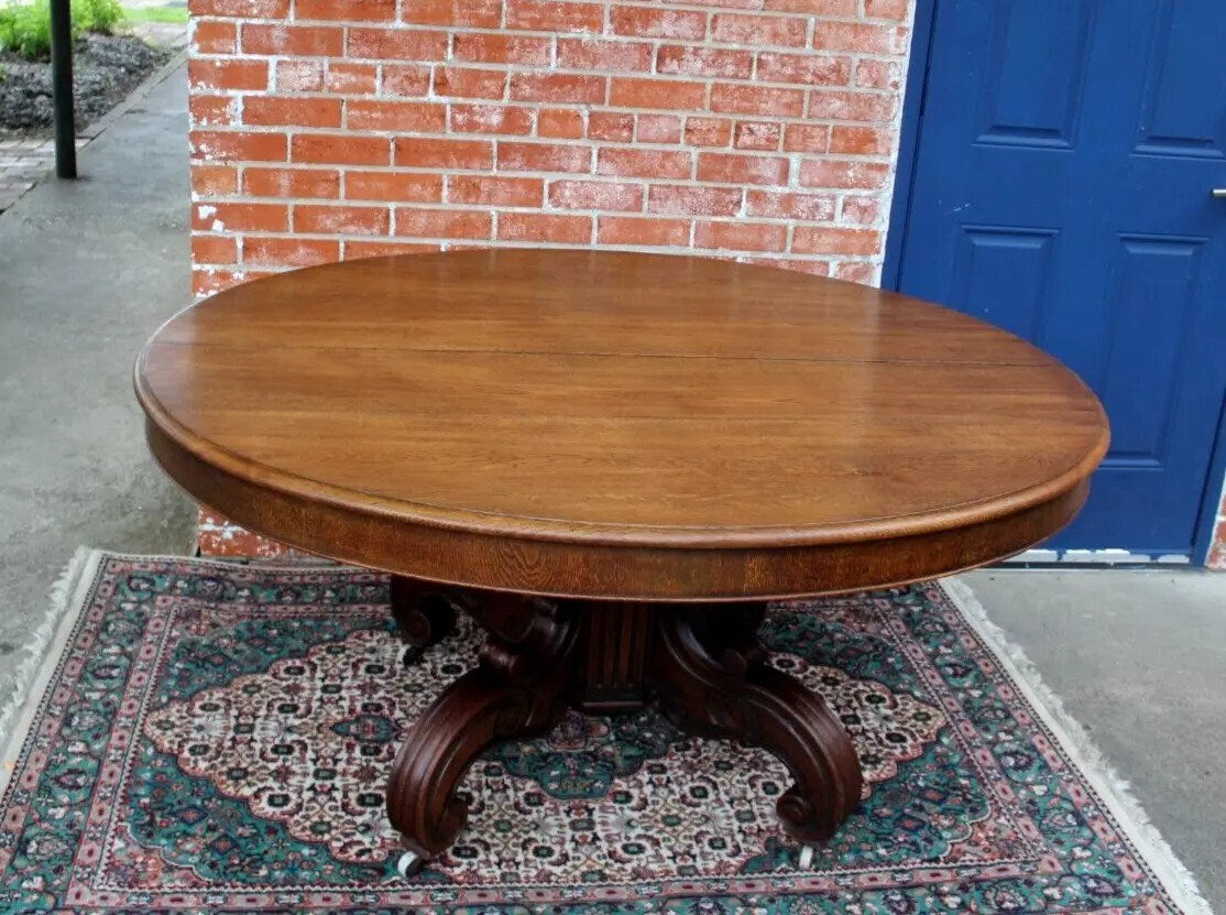 French Antique Oak Louis XIII Oval Dining Table Renaissance Style c.1880