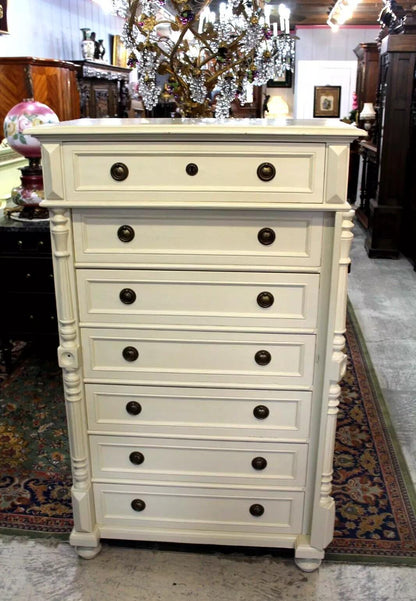 Swedish Antique Painted White Pine Highboy Chest of Drawers 7-Drawer Tallboy