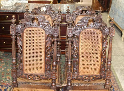 Set of 4 French Antique Louis XVI Dining Chairs | Oak Wood with Cane Seats