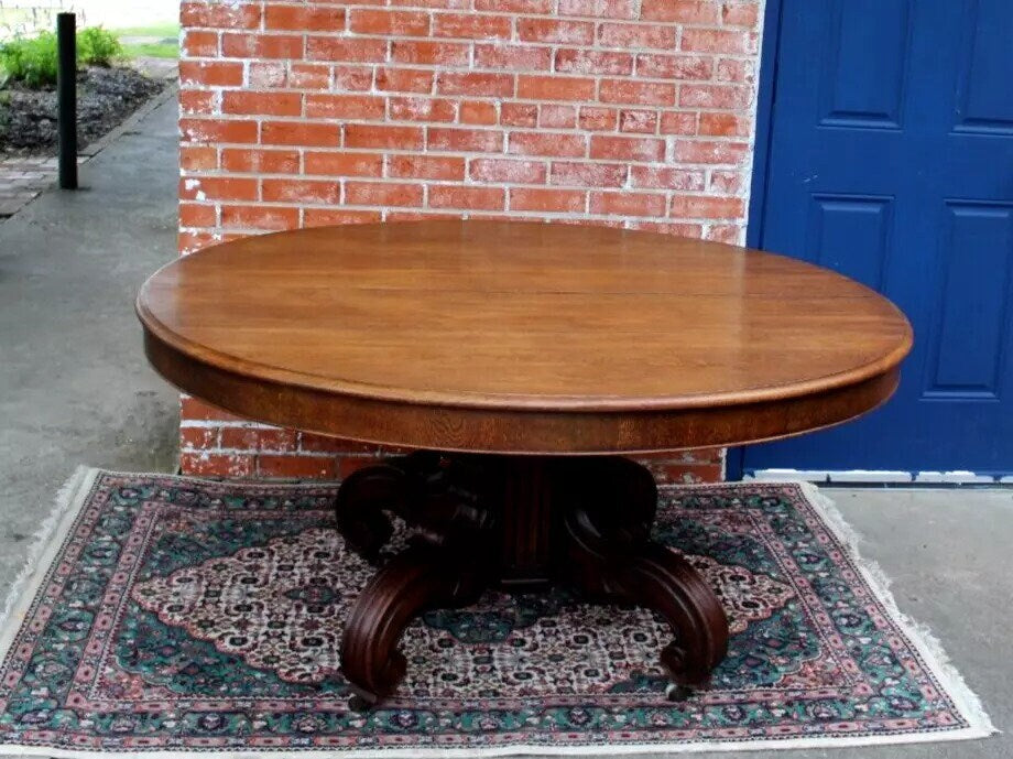 French Antique Oak Louis XIII Oval Dining Table Renaissance Style c.1880
