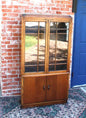 English Antique Oak Glass Door Bookcase / Display Cabinet