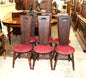 Set of 6 French Antique Walnut Dining Chairs | Carved Backs & Red Seats