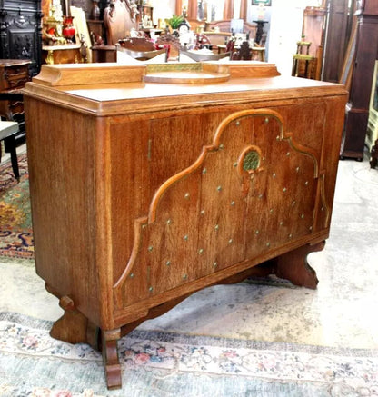 English Antique Oak Art Deco Sideboard | Small Buffet Bar Cabinet c. 1930s