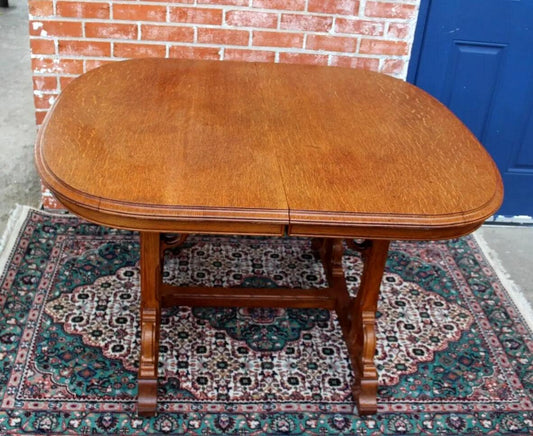 French Antique Oak Art Nouveau Kitchen Table c.1895 | Curved Legs & Leaf