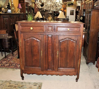 French Antique Oak Tall Sideboard Cabinet | Dining Room Storage Buffet c.1800