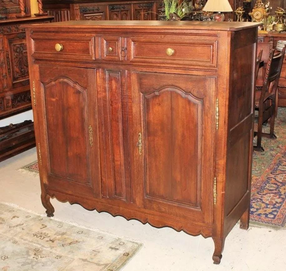 French Antique Oak Tall Sideboard Cabinet | Dining Room Storage Buffet c.1800