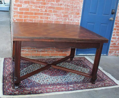 French Antique Dark Oak Louis XV Draw Leaf Dining Table | Parquet Top