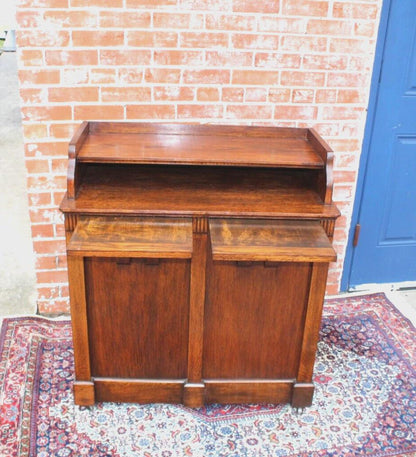 English Antique Oak Arts & Crafts Filing Cabinet Desk w/ Key Storage
