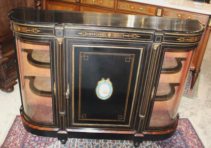 French Antique Louis XVI Black Painted Sideboard Server Display Cabinet