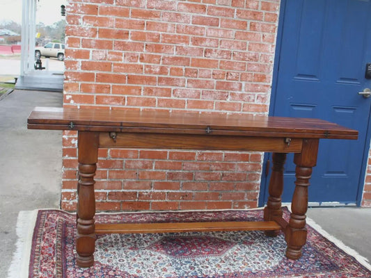 French Antique Oak Trestle Table Dining Console Sofa Table w/ Turned Legs