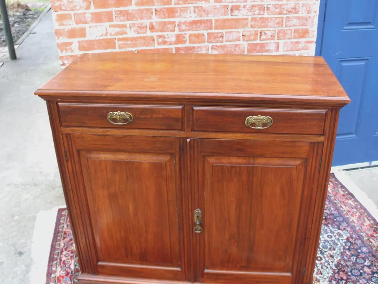 French Antique Edwardian Mahogany Server Sideboard Cabinet with Drawers
