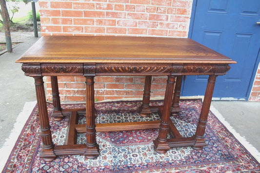 French Antique Walnut Louis XVI Writing Desk | Circa 1880 Carved Table