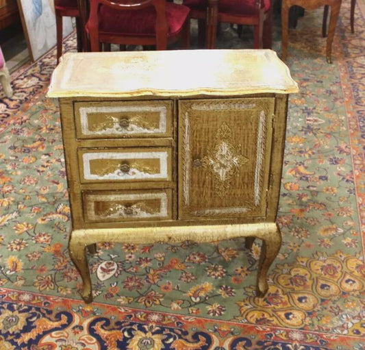 Italian Antique Vancian Gilt Side Table | 3 Drawers & Cabinet Hand Painted