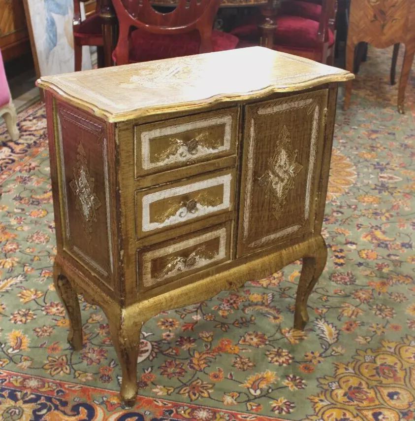 Italian Antique Vancian Gilt Side Table | 3 Drawers & Cabinet Hand Painted