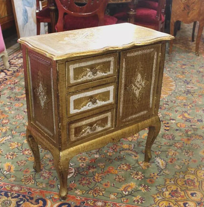 Italian Antique Vancian Gilt Side Table | 3 Drawers & Cabinet Hand Painted