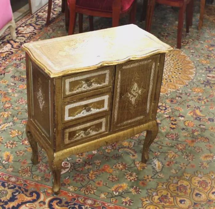 Italian Antique Vancian Gilt Side Table | 3 Drawers & Cabinet Hand Painted