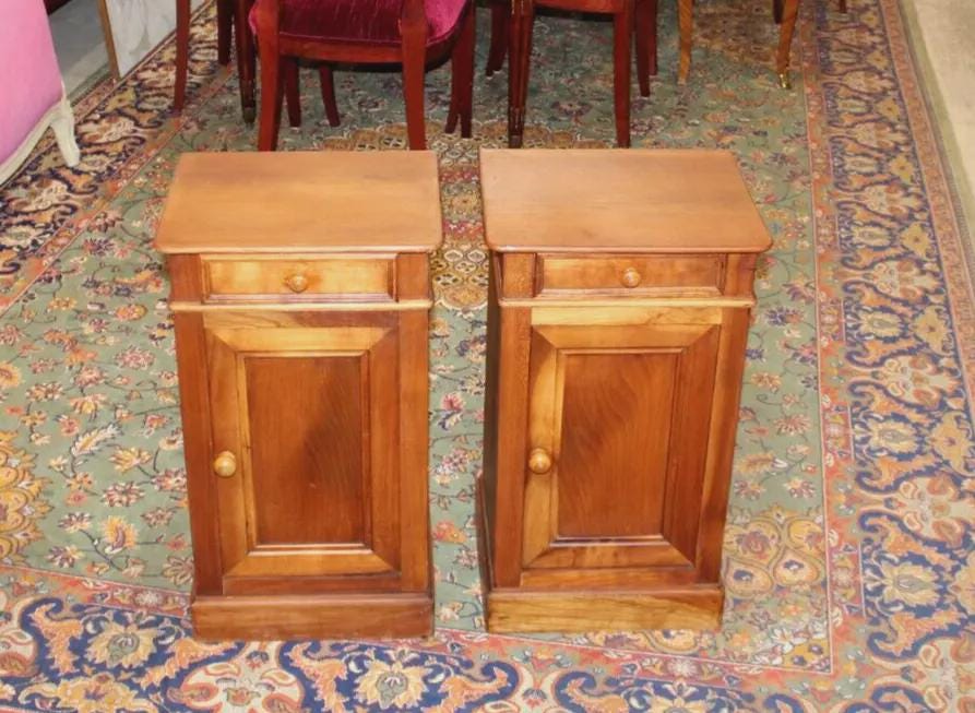 Pair of French Walnut Louis Philippe Nightstands | Antique Bedside Cabinets