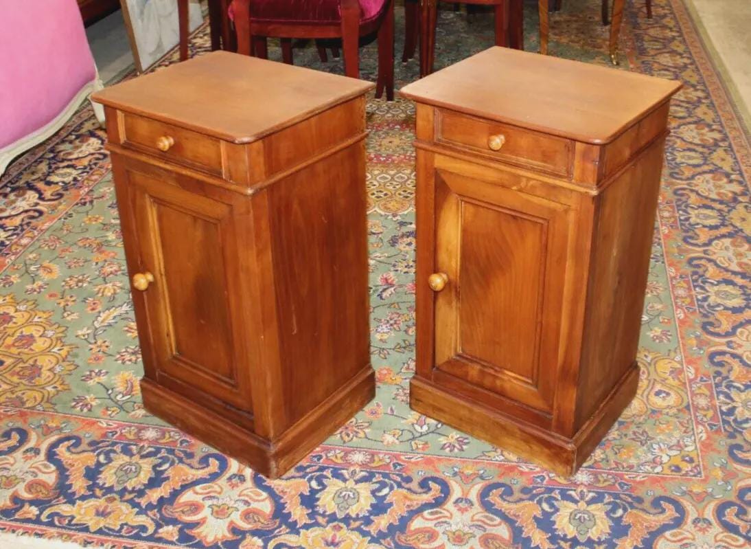 Pair of French Walnut Louis Philippe Nightstands | Antique Bedside Cabinets