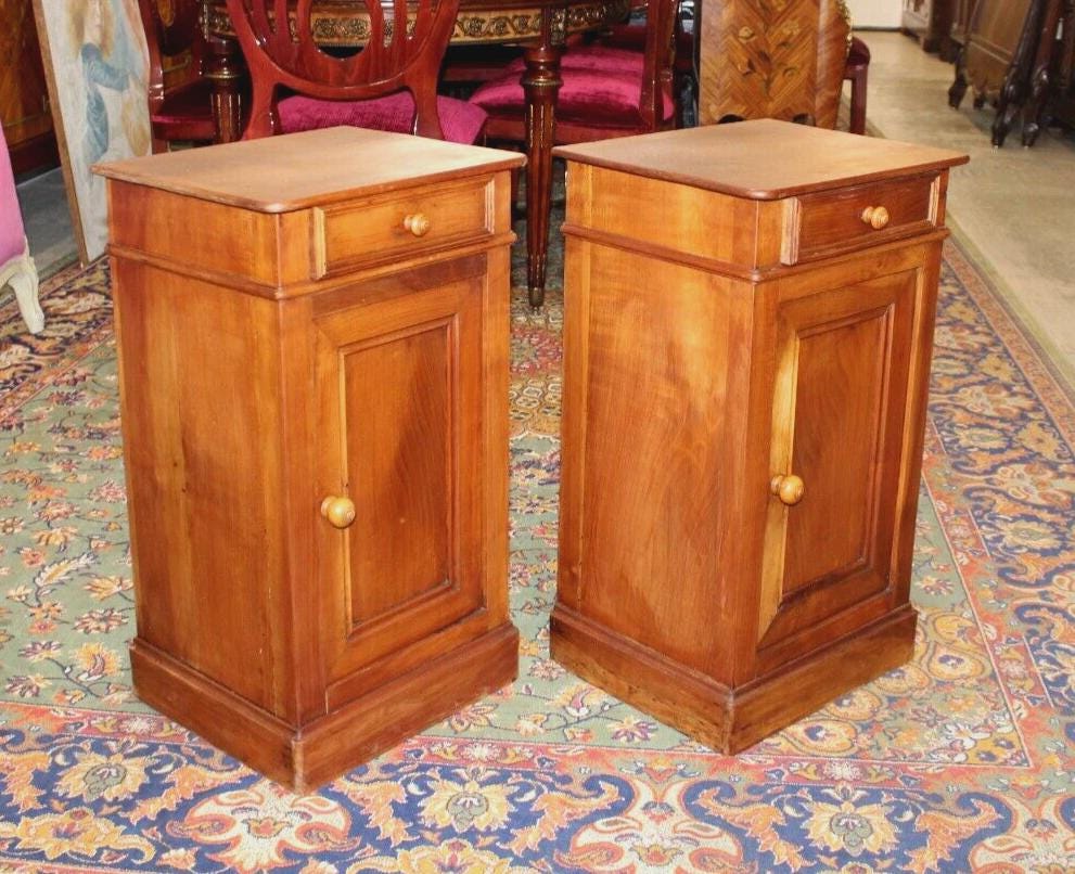 Pair of French Walnut Louis Philippe Nightstands | Antique Bedside Cabinets
