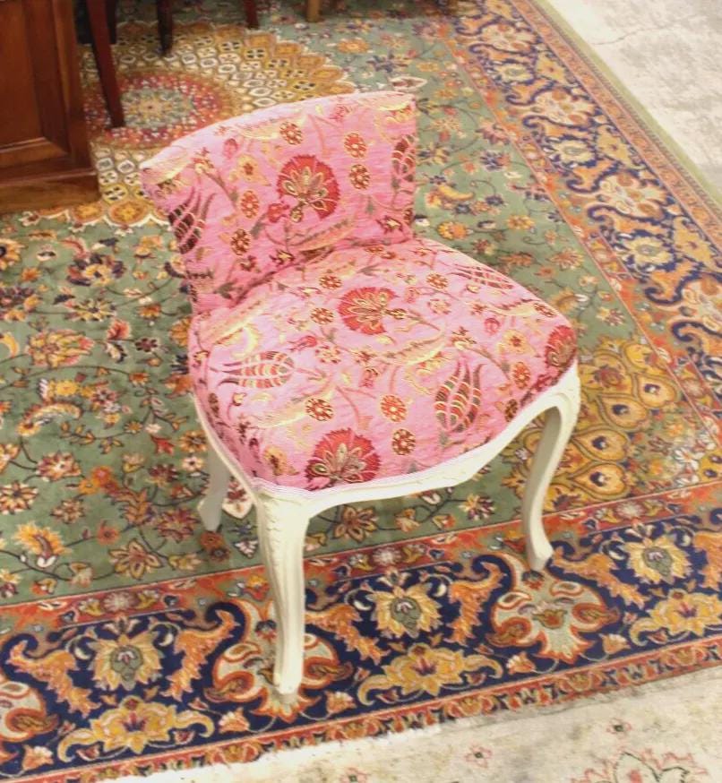 Louis XV Vanity Chair | White Painted Frame & Pink Upholstery | French Antique