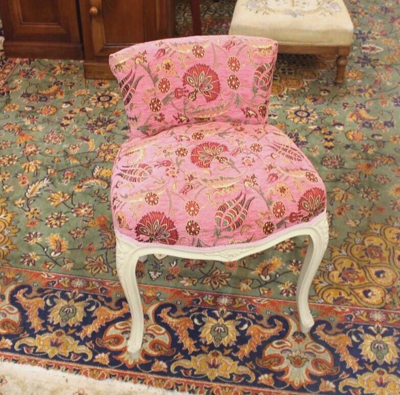 Louis XV Vanity Chair | White Painted Frame & Pink Upholstery | French Antique