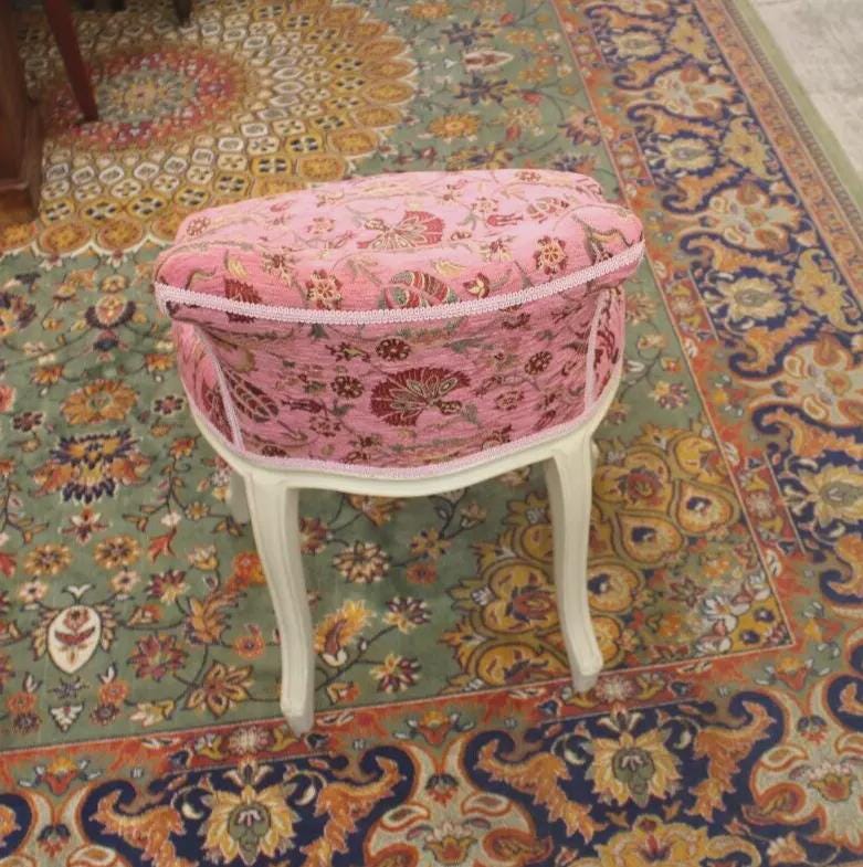 Louis XV Vanity Chair | White Painted Frame & Pink Upholstery | French Antique